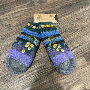 Lost Horizons Handcrafted Knit Mittens Blue Purple Wool Winter NWT Womens